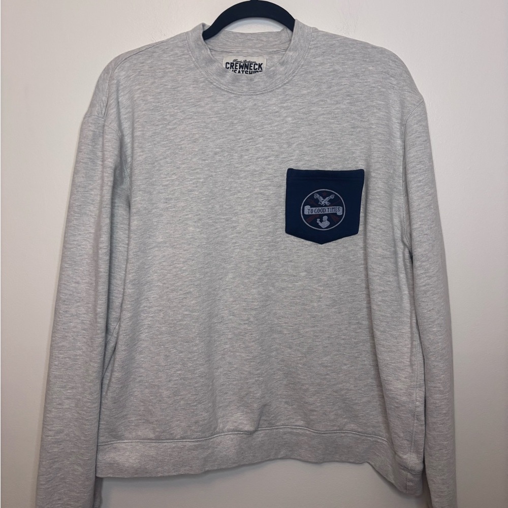 Rowdy Gentleman Mens To Good Times Pocket Crewneck Sweatshirt Gray L Casual